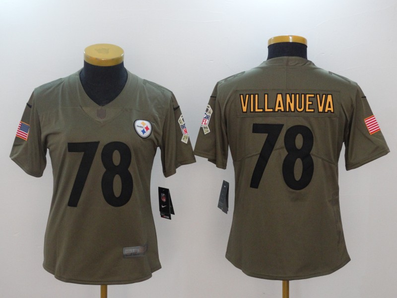 Women Pittsburgh Steelers #78 Villanueva Nike Olive Salute To Service Limited NFL Jerseys->pittsburgh steelers->NFL Jersey